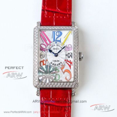 GF Factory Franck Muller Long Island Color Dreams 952QZ Red Leather Strap Swiss Quartz Women's Watch 